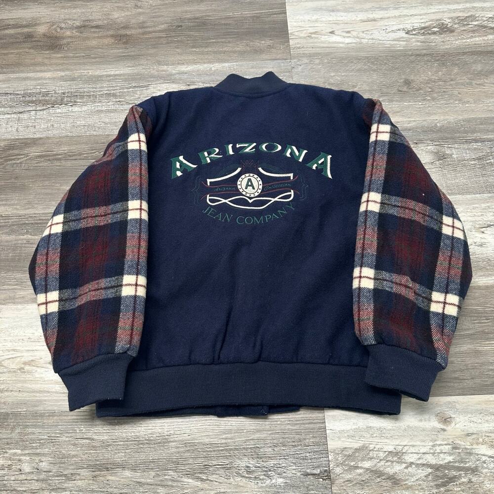 Vintage 90s Arizona Jean Company Blue Womens M Petite Wool Blend Flannel Jacket